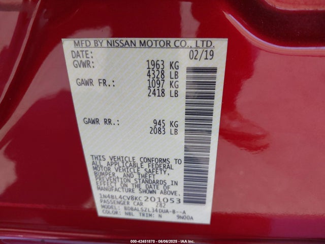 Nissan Altima 2019 1N4BL4CV8KC201053 Image 9