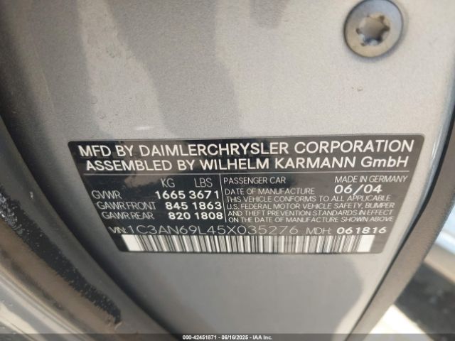 2005 CHRYSLER CROSSFIRE 1C3AN69L45X035276 Photo 8