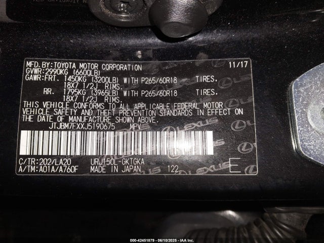 JTJBM7FXXJ5190675 Lexus 1ur-fe