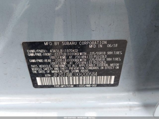 JF2GTAMC1KH200584 Subaru naturally aspirated