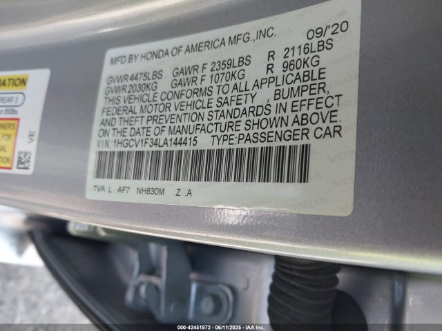 1HGCV1F34LA144415 Honda l15be