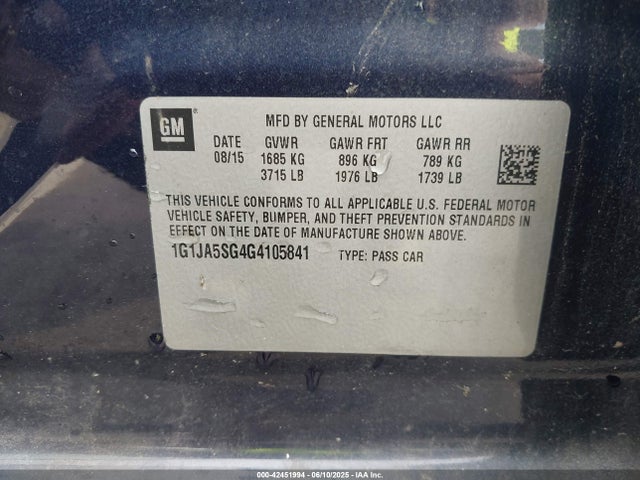 1G1JA5SG4G4105841 Chevrolet Sonic Ls Auto