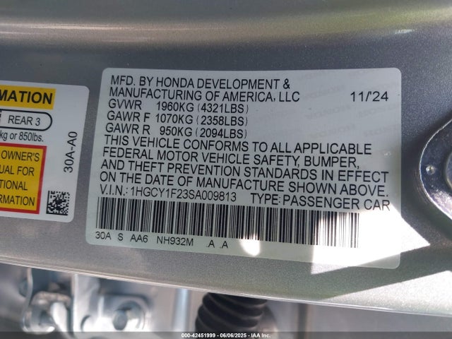 1HGCY1F23SA009813 Honda l15be