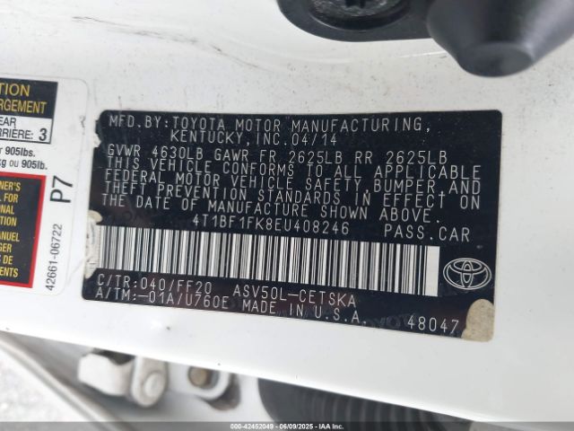 4T1BF1FK8EU408246 Toyota CAMRY SE