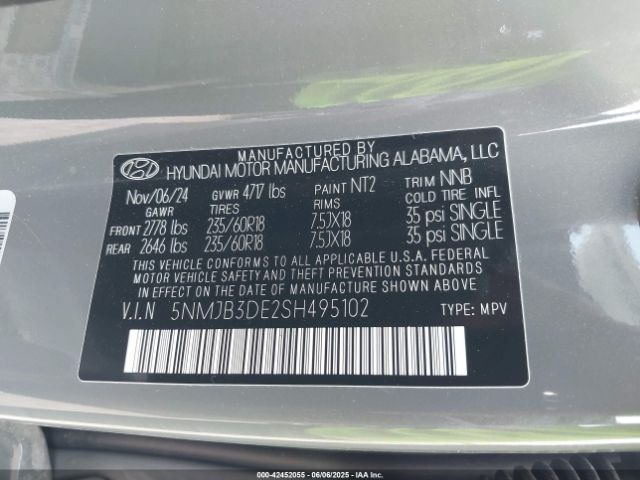 5NMJB3DE2SH495102 Hyundai TUCSON SEL