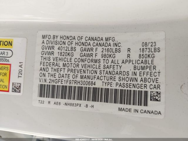 2024 HONDA CIVIC 2HGFE1F97RH300684 Photo 8