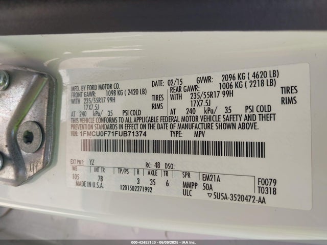 Ford 2015 2015 1FMCU0F71FUB71374 Image 9