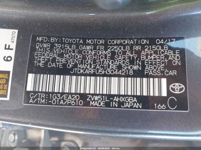 2017 TOYOTA PRIUS JTDKARFU5H3044218 Photo 8