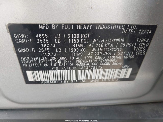 Subaru 2.5l u6 2015 4S4BSBLC8F3278913 Image 9
