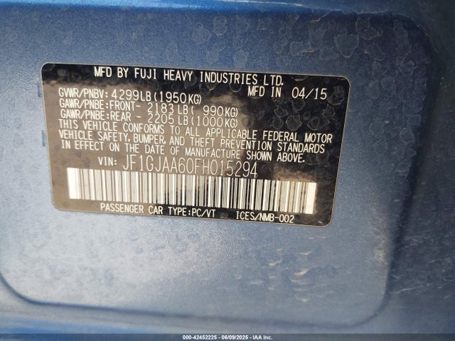 Subaru 2.0l na 2015 JF1GJAA60FH015294 Image 9