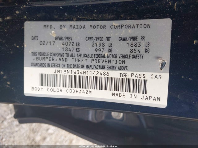 Auction sale of the 2017 Mazda Mazda3 Grand Touring, vin: JM1BN1W34H1142486, lot number: 42452232