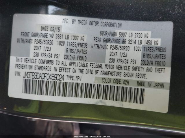 2015 MAZDA CX-9 JM3TB3DA0F0459024 Photo 8