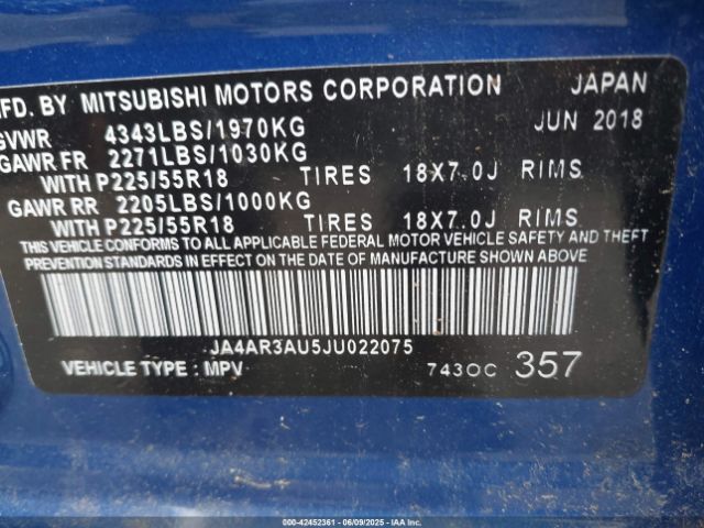 2018 MITSUBISHI OUTLANDER SPORT JA4AR3AU5JU022075 Photo 8
