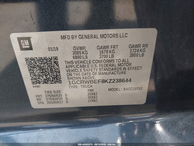 1GCRWBEF8KZ238644 Chevrolet l82 - di, afm, alum, gen 5, var 1