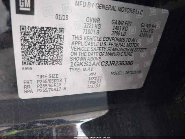 1GKS1AKC3JR236386 GMC YUKON SLE
