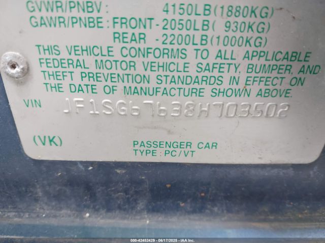 2008 SUBARU FORESTER JF1SG67638H703502 Photo 8