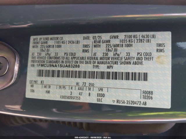 1FMCU9NA1SUA83288 Ford Escape St-line Select