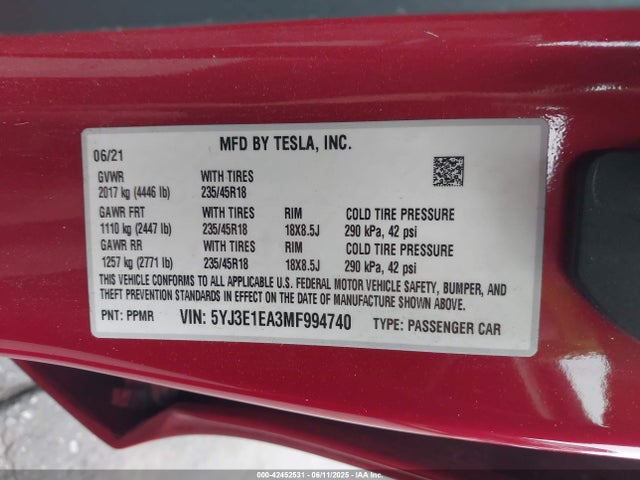 2021 TESLA MODEL 3 5YJ3E1EA3MF994740 Photo 8