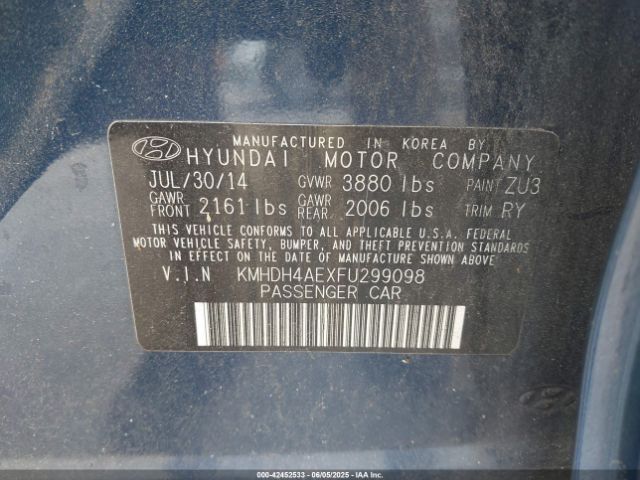 KMHDH4AEXFU299098 Hyundai ELANTRA SE