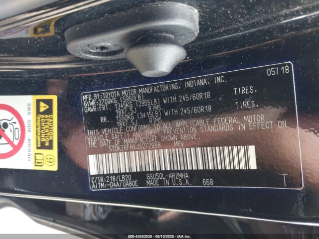 2018 TOYOTA HIGHLANDER 5TDKZRFHXJS272988 Photo 8