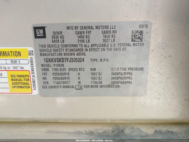1GKKVSKD7FJ305024 GMC llt