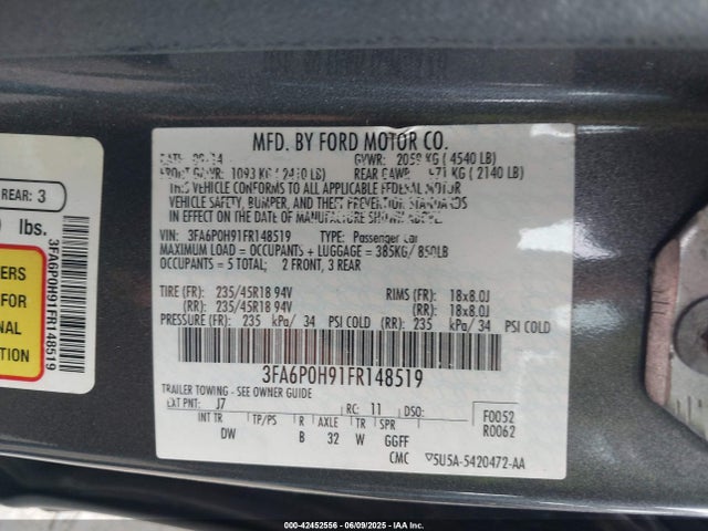 Ford 2015 2015 3FA6P0H91FR148519 Image 9