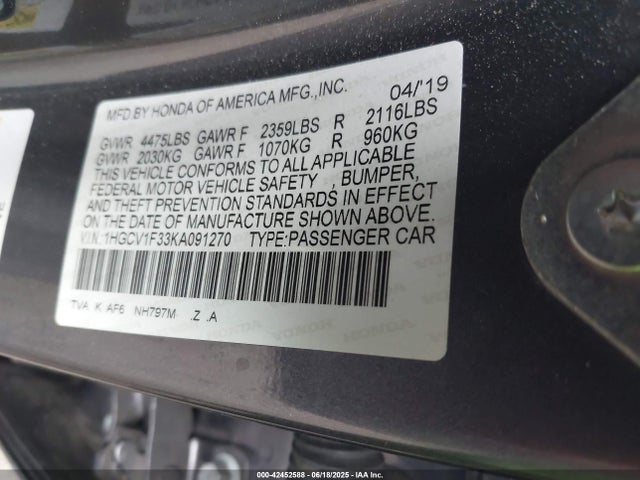 Honda l15be 2019 1HGCV1F33KA091270 Image 9