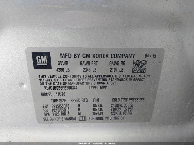 Buick Encore Convenience 2015 KL4CJBSB6FB200344 Image 9