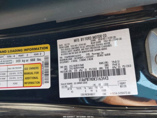 2019 FORD MUSTANG 1FA6P8TH0K5163443 Photo 8
