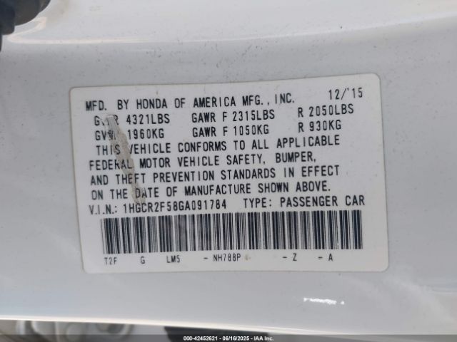 1HGCR2F58GA091784 Honda k24w1