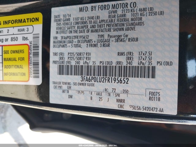 3FA6P0LU2FR195652 Ford 2015