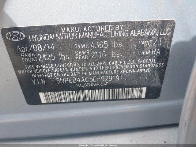 5NPEB4AC5EH929191 Hyundai gamma