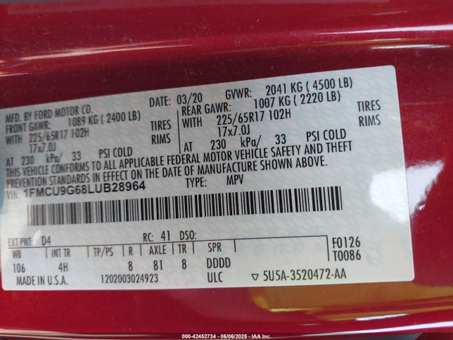 1FMCU9G68LUB28964 Ford 2020