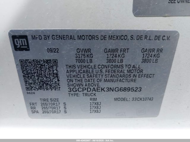 2022 CHEVROLET SILVERADO 1500 3GCPDAEK3NG689523 Photo 8