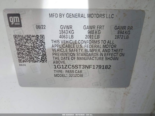 1G1ZC5ST3NF179182 Chevrolet lfv - direct injection, variable valve timing, gen 1 gmna