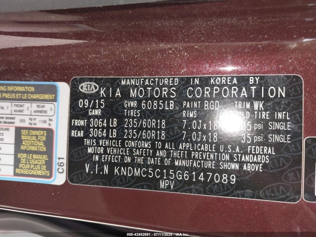 KIA dohc gdi lambda ii 2016 KNDMC5C15G6147089 Image 9