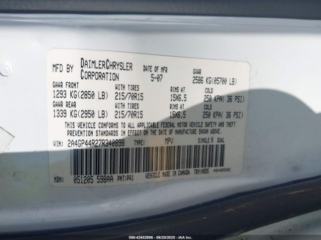 2007 CHRYSLER TOWN & COUNTRY 2A4GP44R27R340898 Photo 8