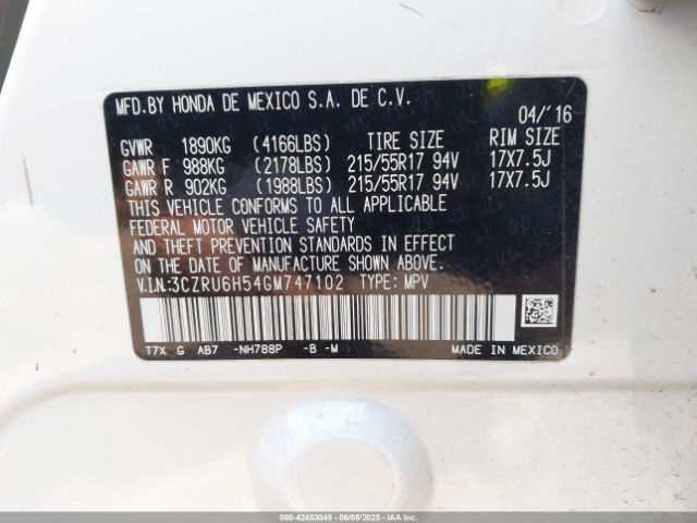 3CZRU6H54GM747102 Honda HR-V EX