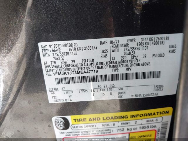 2021 FORD EXPEDITION 1FMJK1JT3MEA47718 Photo 8