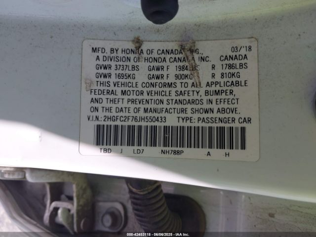 2HGFC2F76JH550433 Honda CIVIC EX