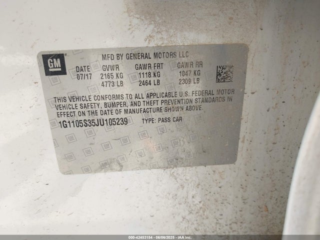 1G1105S35JU105239 Chevrolet lfx - spark ignited direct injection, vvt, e85 max, alum