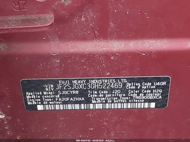 2016 SUBARU FORESTER JF2SJGXC3GH522469 Photo 8