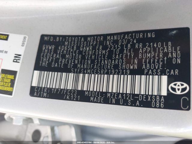 2024 TOYOTA COROLLA 5YFS4MCE5RP192319 Photo 8