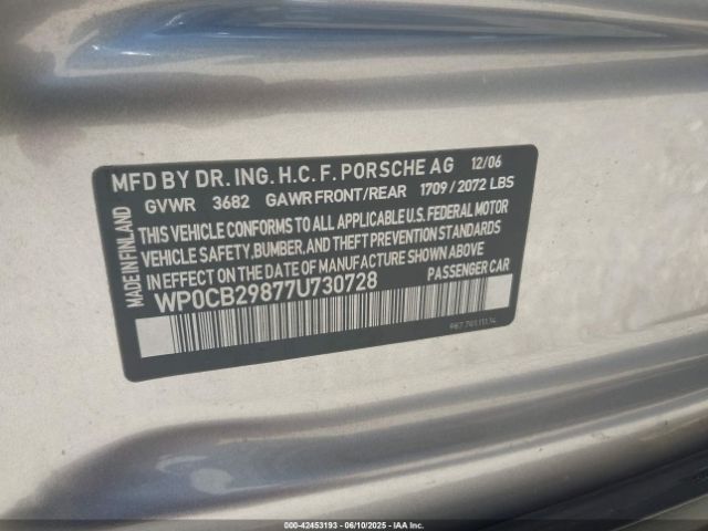 2007 PORSCHE BOXSTER WP0CB29877U730728 Photo 8