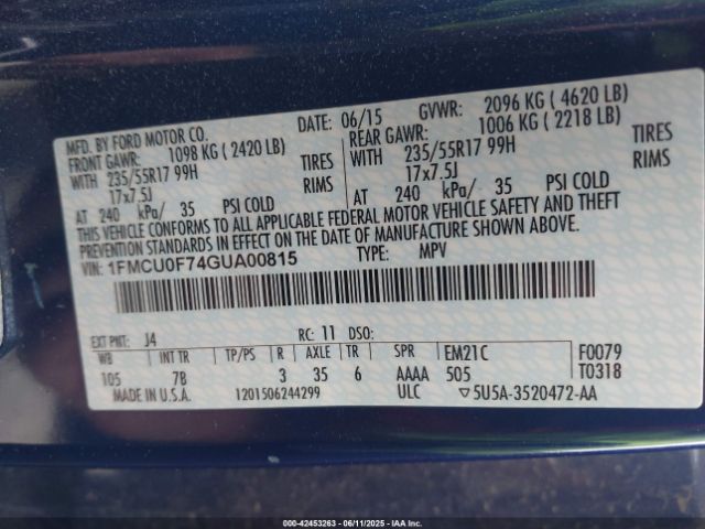 1FMCU0F74GUA00815 Ford Escape