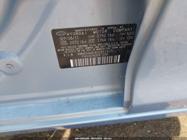 Aukcja sprzedaży 2012 Hyundai Elantra Gls (ulsan Plant), vin: KMHDH4AE4CU312973, numer aukcji: 42453300