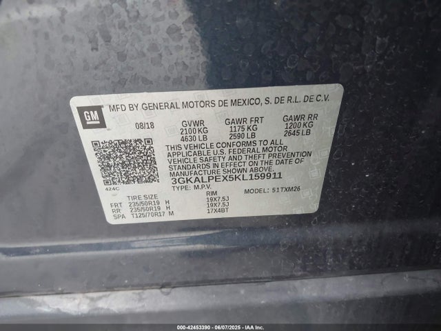 3GKALPEX5KL159911 GMC ltg - spark ignited direct injection, alum dohc, vvt, dcvcp turbo, e0-e100, alum