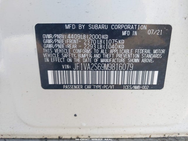 Subaru high power turbo 2021 JF1VA2S69M9816079 Image 9