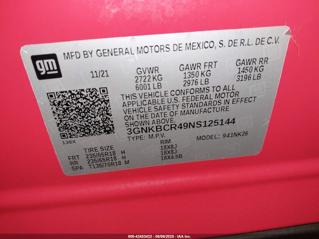 3GNKBCR49NS125144 Chevrolet lsy
