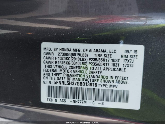 5FNRL5H37GB013818 Honda j35z8
